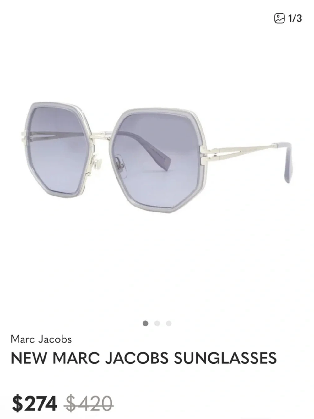 MARC JACOBS Oversized Hexagon Sunglasses in Black and Silver